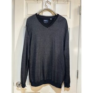 Nat Nast Luxury Originals Men Black Grey Striped V-Neck Cashmere Blend Sweater L